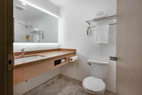 a bathroom with a toilet and a sink and a mirror at Best Western Plus Kawartha Lakes Hotel & Suites in Lindsay