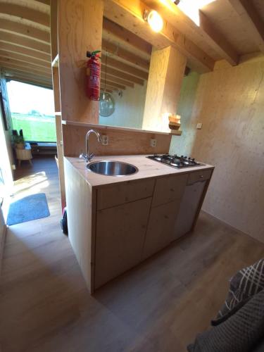 a kitchen with a sink and a stove at Gast op stal nabij Leeuwarden in Wyns