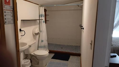 a bathroom with a toilet and a sink at Las Palmas Beach Roatan in Dixon Cove
