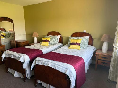 a bedroom with two beds and a mirror at The Country Haven Aircode V31Y166 in Ballybunion