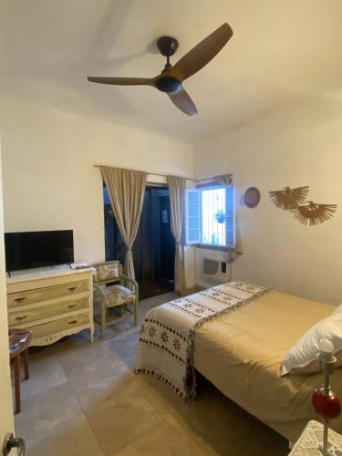 a bedroom with a bed and a ceiling fan at La Casona de Emilia in Corrientes