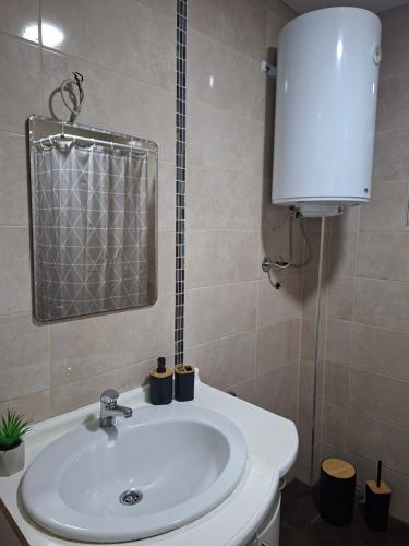 a bathroom with a white sink and a mirror at Kucerak u Sremu in Klenak
