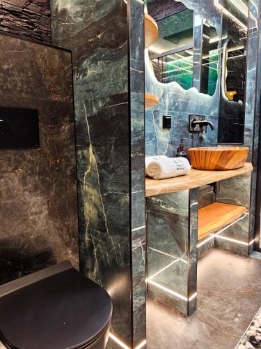 a bathroom with a toilet and a sink at Check in Silence in Tylicz