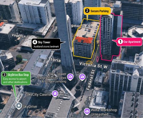 an overhead view of a map of a city with buildings at Sky Stars Essential Reserve in Auckland