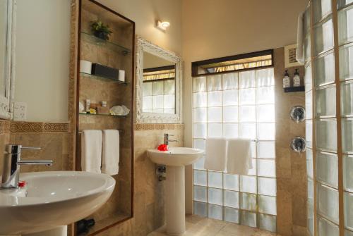 a bathroom with a sink and a mirror at Reflections On Rarotonga in Rarotonga