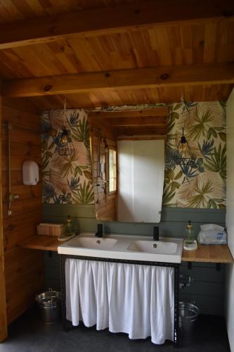 a bathroom with a white sink and a mirror at Artemilland B&B in Burzanella