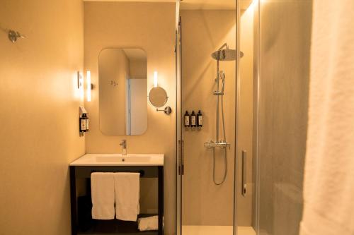 a bathroom with a shower and a sink and a shower at Petit Palace Plaza España in Madrid