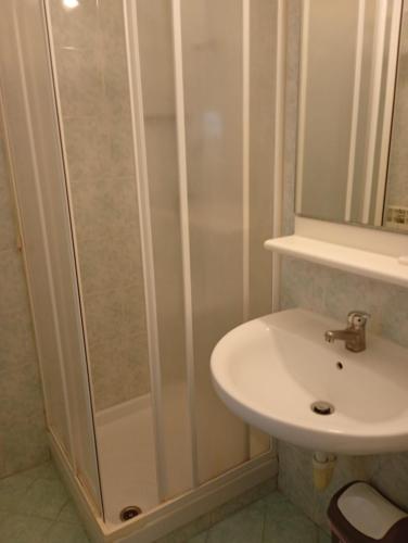 a bathroom with a shower and a sink at Hotel Europa in Arma di Taggia