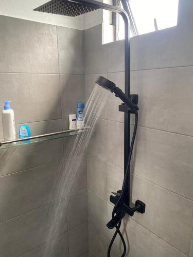 a shower with a shower head in a bathroom at The Palms Property in Long Mountain