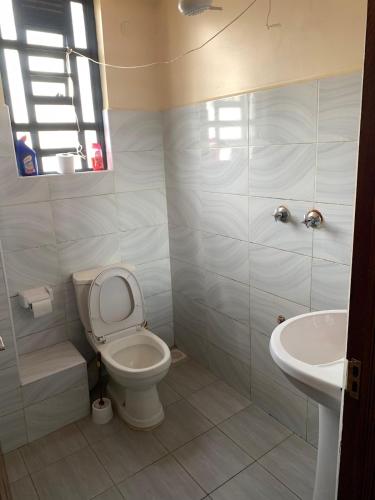 a bathroom with a toilet and a sink at Nanyuki Gratia Pad in Nanyuki