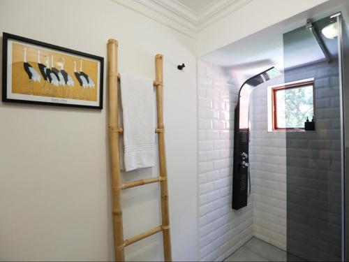 a bathroom with a ladder and a shower at The Woodpecker Inn in Pretoria