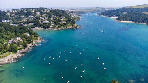 an aerial view of a river with boats in the water at Devon Belltents - Salcombe in Soar