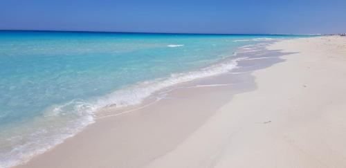 an empty beach with the ocean in the background at Al Obayed Garden Villa in Marsa Matruh