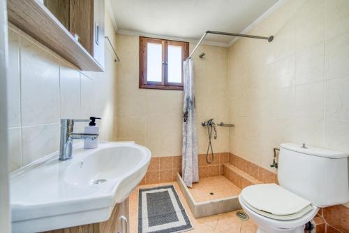 a bathroom with a sink and a toilet and a shower at Viri Blue in Ágios Ioánnis