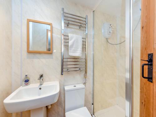a bathroom with a sink and a toilet and a shower at The Lodge in Northiam