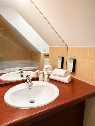 a bathroom with a sink and a mirror at Kyriad Saint-Malo Dinard in La Richardais