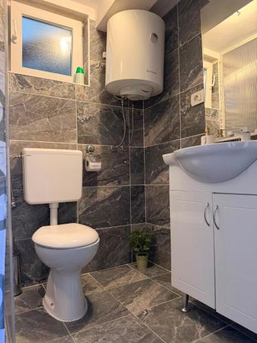 a bathroom with a toilet and a sink at Apartmani Klarić in Zadar