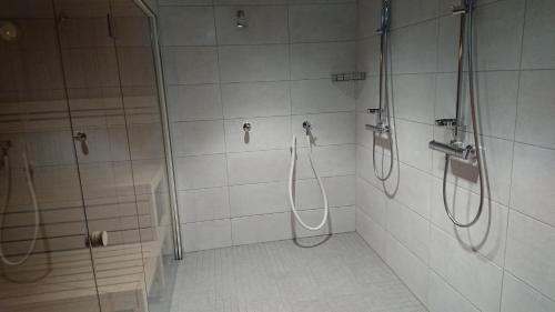 a bathroom with a shower and a walk in showeroser at Erholung pur bieten Schwarzwaldoase und Murgidylle in Baiersbronn