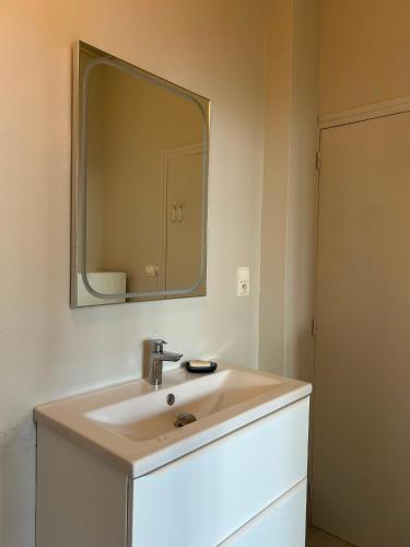 a bathroom with a sink and a mirror at Agen centre in Agen