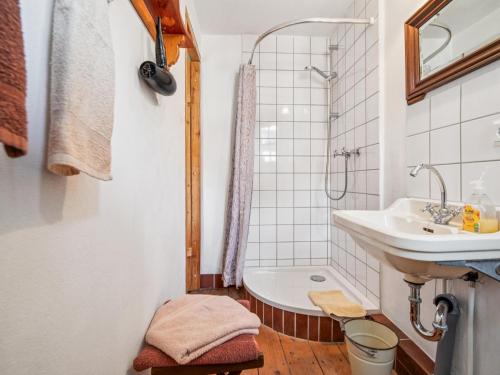 a bathroom with a sink and a bath tub at Die Obermühle in Sangerhausen