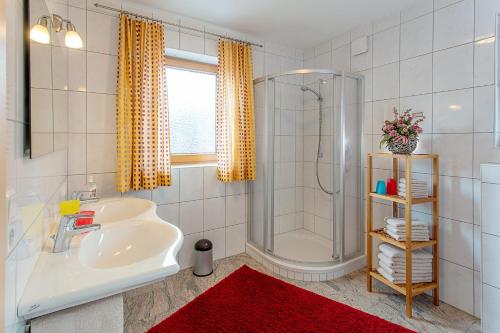 a bathroom with a sink and a shower at Haus-Elisabeth in Uderns