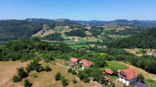 an aerial view of a house on a hill at Dragačevska kuća na bregu- Heritage House in Viča
