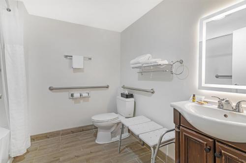 a white bathroom with a toilet and a sink at Best Western Plus Brunswick Bath in Brunswick