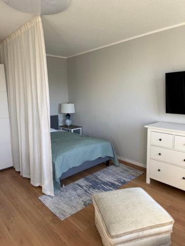 a bedroom with a bed and a television in it at ZV38-Mammut-30 in Salzgitter
