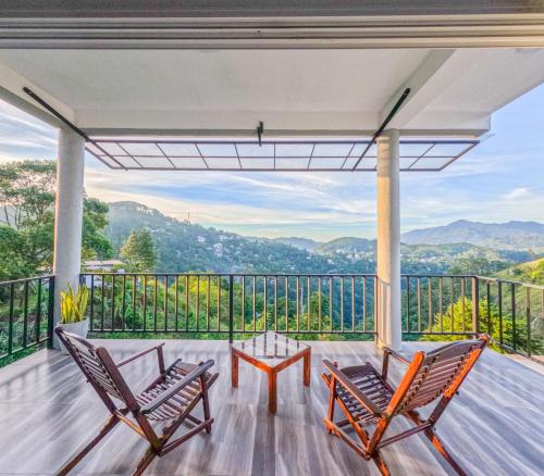 a patio with two chairs and a table on a balcony at Cozy Resort Ella in Ella