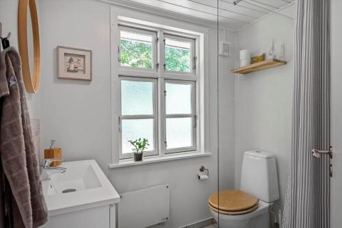 a bathroom with a toilet and a sink and a window at 1195-Ringkobing-Risbjergvej-84 in Ringkøbing