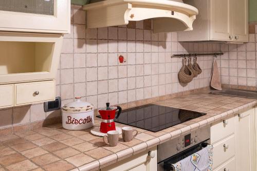 a kitchen with a counter top with a stove at Appartamento TreZero in Valfurva