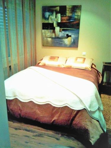 a bed in a bedroom with a painting on the wall at Hotel San Antonio in Avila