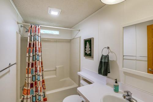 a bathroom with a shower curtain and a sink at Hudson Valley Multi-Unit Escape: Secluded + Scenic in Claverack
