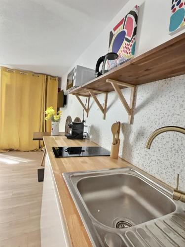 a kitchen with a sink and a counter top at Summer vibes Béziers centre in Béziers