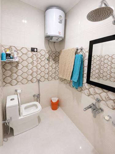 a bathroom with a toilet and a sink and a mirror at Sultan Homestay in Srinagar