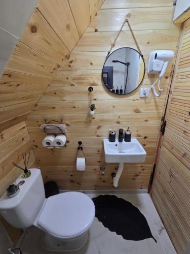 a bathroom with a toilet and a sink at Eagle's View Cabin in Plav