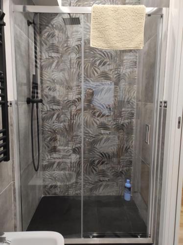 a shower with a glass door in a bathroom at La casa di Simona in Pistoia