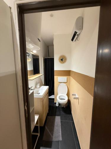 a small bathroom with a toilet and a sink at Le cœur du Panier in Marseille