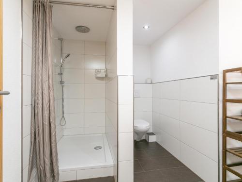 a bathroom with a shower and a toilet at Litzlhof Kraftplatzl in Itter