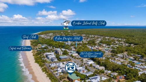 an aerial view of a resort on the beach at The Calm At Moreton View in Woorim