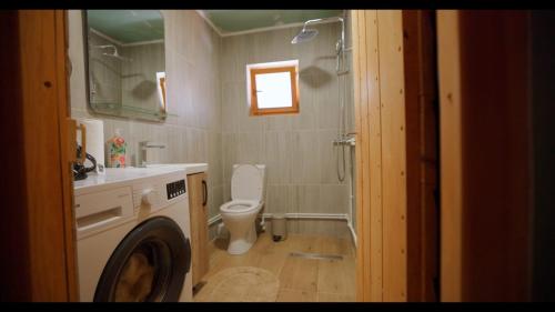 a bathroom with a toilet and a sink and a shower at Melaya 1600 in Kolašin
