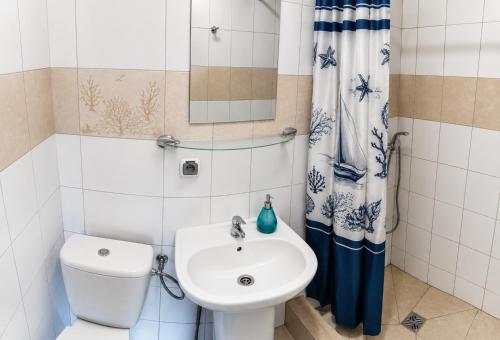 a bathroom with a toilet and a sink at Domki Boja in Swarzewo