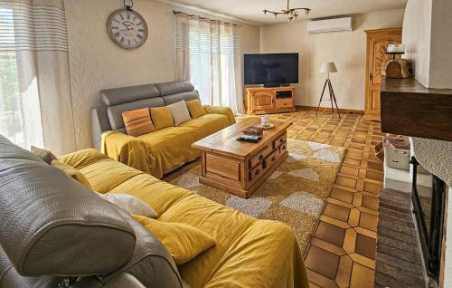 a living room with a couch and a tv at Nice Home In Peymeinade in Peymeinade