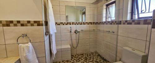a bathroom with a shower and a toilet at Lilly by the road in Durban