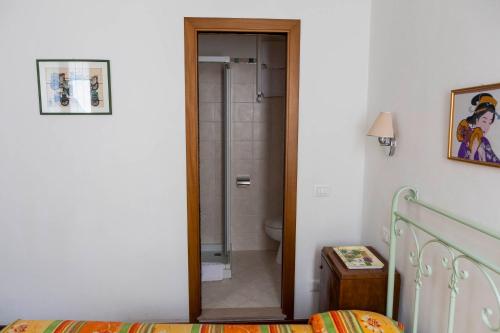 a bathroom with a shower and a toilet in a room at Fujiyama B & B in Venice