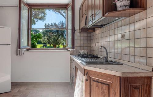a kitchen with a sink and a window at Awesome Apartment In Roccastrada in Roccastrada