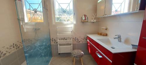 a bathroom with a shower and a sink at La Bastide au Soleil in Flayosc