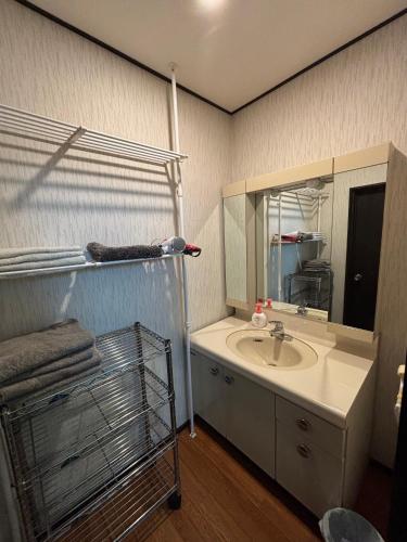 a bathroom with a sink and a mirror at Ogoto House Rake Omi in Otsu