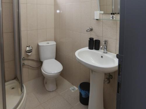 a bathroom with a toilet and a sink at Özsoy Otel in Akçay