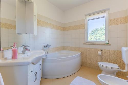 a bathroom with a tub and a sink and a toilet at Villa Andretti in Gračišće